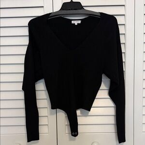Good American Black V-Neck Long Sleeve Bodysuit